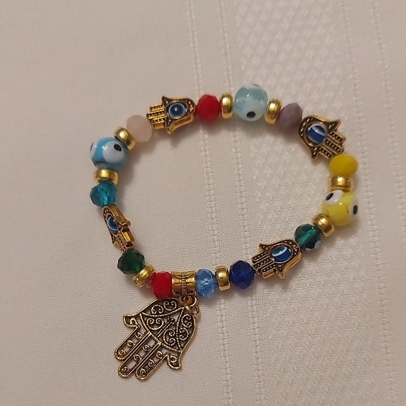 Multicolor Hamsa Bracelet and Earring Set - Picture 3 of 4
